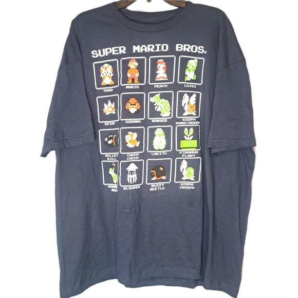 Super Mario Size 2XL T-Shirt Graphic Print Navy Blue Characters Luigi Peach Toad - Picture 1 of 6